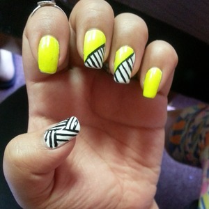neon yellow with stripes of black and white