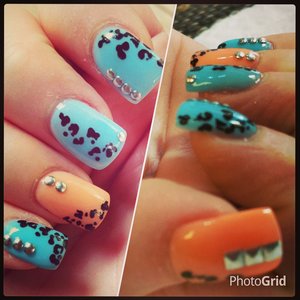 sns nails with cheetah prints and studs