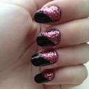 black and pink glitter nails