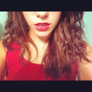Red lipstick, red shirt, cool hair