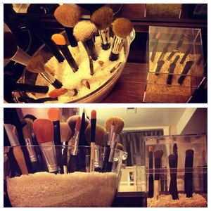 I keep my eye brushes in a covered container because I don't use them as often and they stay clean :)
