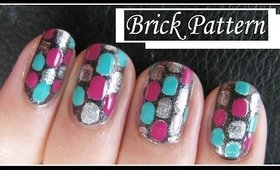 EASY BRICK PATTERN NAIL ART DESIGN | FREE HAND NAILS TUTORIAL BEGINNERS SIMPLE DIY