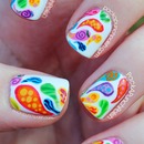 Colorful Patterned Paisley Nail Art