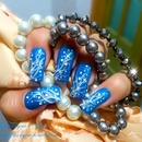 Blue ocean corals & pearls nail art design