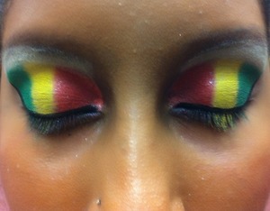 Simple rasta colored eyes for a cultural dance performance.  The white at the top is actually just the Nyx Base Color.