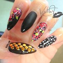 long black and red roses stiletto nails