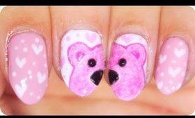 Nail art | Fluffy Bear & Hearts ✩ Martina Ek