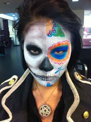 day of the dead and half skull. very effective makeup