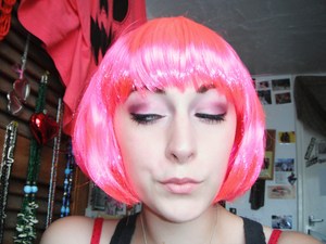 My mum bought a wig from Poundland!! £1!!! Had to do a pink look to match it! 