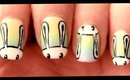 White Bunnies on Pastel Rainbow nail art