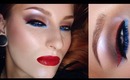 Festive Christmas New Years Eve make-up tutorial / Blue & red liner glitter look / NYE makeup