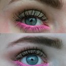 Brown glitter and neon pink liner
