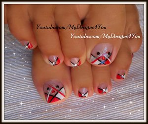 Abstract Toenail Art | Red, Black and White Pedicure