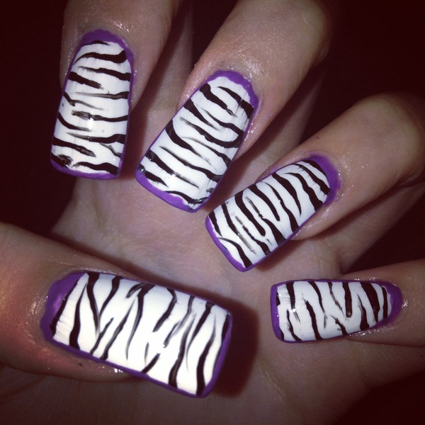 Zebra Nails with Purple Border! :) | Olivia S.'s (beautywitholivia ...
