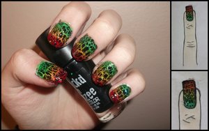 Nail polishes used:
L.A. Colors Color Craze nail polish in "Scream"
NYC Long Wearing Nail Enamel in "Midtown Mimosa"
L.A. Colors Nail Polish in Red
Wet N' Wild Wild Shine Nail Color in "Kaleidoscope"
Krackd 'n Krazee Nail Color in Black