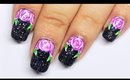 REMAKE: Pink Roses on Black nail art ✩ Martina Ek