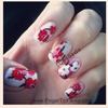 Red Floral hand painted nails : FingerTip Fancy