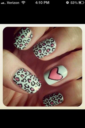 White with pink cheetah print and pink heart