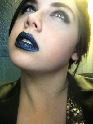 Urban decay Perversion eyeliner to fill in the lips. 
Sephora glitter liner in Evening Blue layered over top.