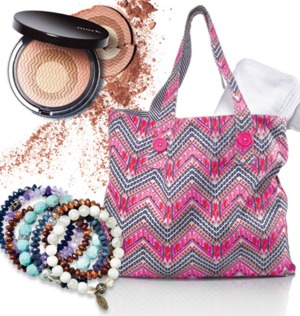Glowdacious Bronzer + Stackable Bracelets + Bold Print Reversable Beach Bag. Enter to win this in on my Blog : 
http://foreverglamgirl.wordpress.com/2012/05/18/you-can-win-a-cool-prize/