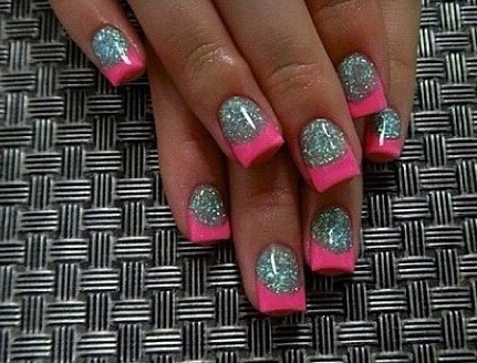 Hot pink tips & silver glitter bed. | Stephanie M.'s (kennedy) Photo ...
