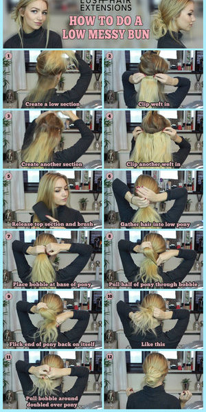 Full tutorial here - https://www.lushhairextensions.co.uk/how-to-create-a-quick-low-bun-using-clip-in-hair-extensions
