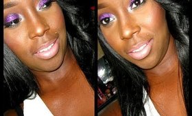 Purple Glitter eye + Nude lips Makeup Tutorial