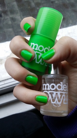 A neon that's actually neon with no white base! And only two to three coats to full opacity. Model's own "toxic green" and express dry drops