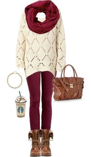 Outfit ideas for maroon/burgundy leggings?