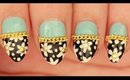 Flowers with Gold Studs & Chains nail art