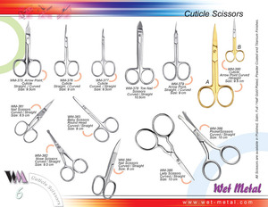 Wet Metal Offers a complete range of Cuticle scissors made of stainless steel, Scissors are available in differnt finishes, coatings and patterns.
