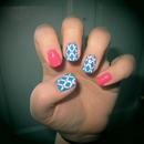Blue, White, Pink, Criss Cross Nails