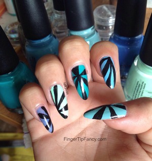 DETAILS HERE - http://fingertipfancy.com/blue-green-turquoise-abstract-nails