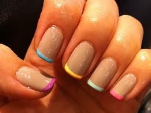 ok so get clear sparkle nail polish and then get neon colors and get a small brush then but then neon on top of the sparkle polish then make it like a manicure