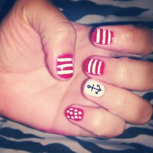 polka dots, stripes,and anchor nail art.