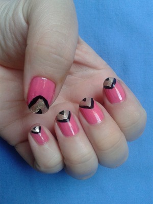 Pink, black and gold look perfect together, perfect look to get used to a striper polish.