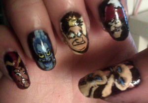 Disney Villains Series Nails

Acrylic painted on natural nails
*Note: This was painted on my right hand, while I'm naturally right handed
