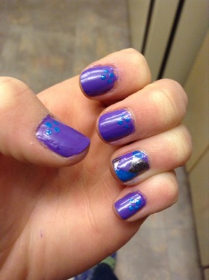 I used a purple nail polish, silver sparkly nail polish, and a bright blue nail polish