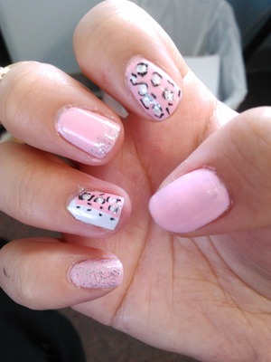 Pink colors with a mix of white, black and silver glitter 