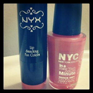 Perfect for matching lips and nails. NYX Femme and NYC Times Square; basically the same color! 