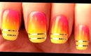 Neon Gradient & Silver Stripes nail art