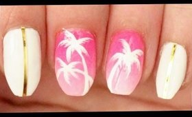 Palm Trees on Pink Ombre nail art