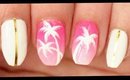 Palm Trees on Pink Ombre nail art
