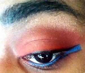 bh Cosmetics 88 Color Palette (Matte) was used ( Orange and Red ), a random brown eyeshadow was used in the outer corners of the eye into the crease to give it more definition. On the brow bone I used a Bronzer by Black Radiance. NYX Jumbo Eyeshadow Pencil in Black Bean was used along with MAC Fix + as a liner on the top and bottom lash line. Sephora's eyeshadow in My Favorite Jeans No. 40 ( Blue ) was also used with MAC Fix + on the water line and brought out in between the black liner to give the eyes a pop. Any black mascara will do.