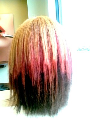 Red and gold semi perm ombre