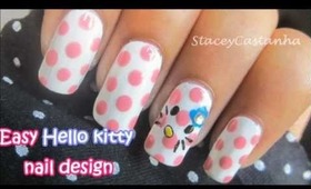 Easy Hello kitty and polka dots nail design tutorial