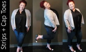 Plus Size OOTD: Striped Blazer + Skinny Jeans + Cap Toed Heels