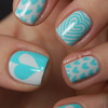Turquoise & white heart nails