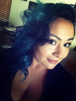 A mix of blue /green hair. 
