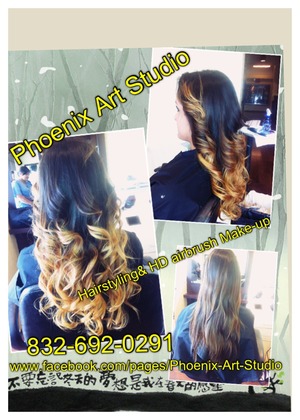 Hairstyling, OMBRÉ COLOR By: PHOENIX ART  STUDIO.

Call for your appt today: 8326920291
Ask about our gift with purchase of the OMBRÉ.

Visit our Fan page and "LIKE" us for Up to Date tips, tricks, Ideas and specials for your haircare and Make-up needs.

Face Book Fan page: https://www.facebook.com/#!/pages/Phoenix-Art-Studio

We specialize in On location special event hairstyling and HD AIRBRUSH MAKE-Up and we also offer In studio appts for private clients that want to skip the noisy, high traffic salon services. We believe that when you visit us it's your time to relax and enjoy your hair care/make over time. With Phoenix Art Studio "Your beauty is Reborn"

